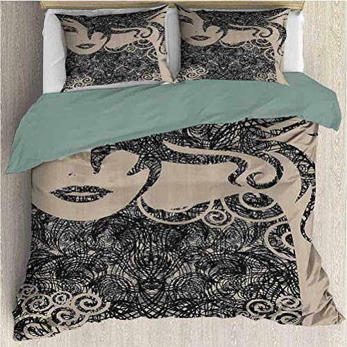 Decoración moderna Funda nórdica Conjunto de edredón Mujer con posando fresca Ondulado Sexy Cabello caliente y vampiro Imagen de maquillaje Imprimir Cómoda ropa de cama Extra ligero y moderno Tamaño d