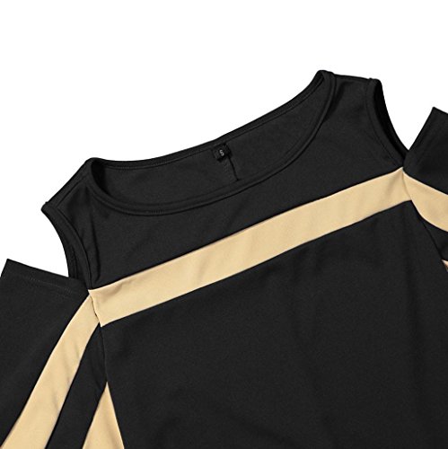 DEELIN Camiseta Manga Larga con Hombros Descubiertos Y Manga Larga Acampanada para Mujer (XXL, Negro)