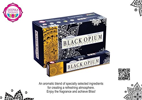 Deepika - Varillas de incienso de opio, 15 g, 12 unidades, color negro