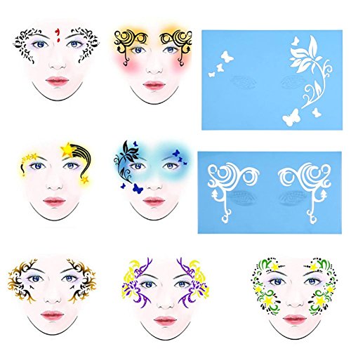 Delaman Plantilla de Pintura para la Cara Plantilla de Pintura para Tatuaje Reutilizable Body Art Flower Facial Herramientas de Diseño para Maquillaje 7styles / Set (Pattern : #1)