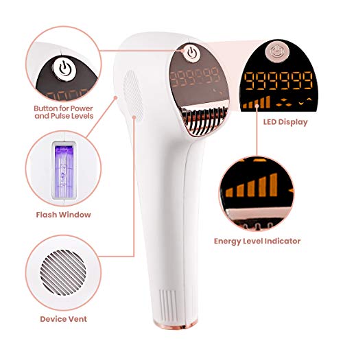 Delanie Depiladora Luz Pulsada Láser Mujer Electrica IPL Permanente e Indolora Profesional para Mujer y Hombre con 2 Modos de 999,999 Flashes y Pantalla LCD para Cuerpo y Cara en Hogar
