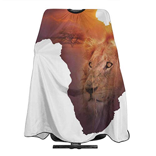Delantal de corte de pelo Arte africano León de la vida silvestre Mapa de África Impermeable Capa de peluquería Paño de corte de cabello amigable con la piel Capa de corte de cabello única