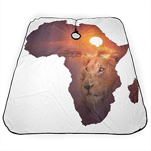 Delantal de corte de pelo Arte africano León de la vida silvestre Mapa de África Impermeable Capa de peluquería Paño de corte de cabello amigable con la piel Capa de corte de cabello única