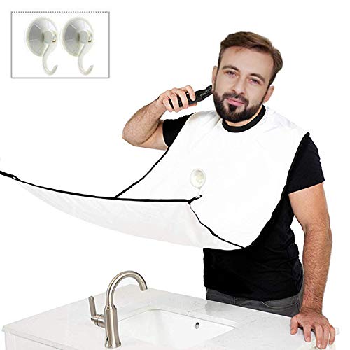 Delantal o babero para barba Delantal con ventosas para espejo. Capa para recoger los recortes de pelo o de barba. No te preocupes en limpiar los recortes de la barba, del pelo o del bigote.Blanco