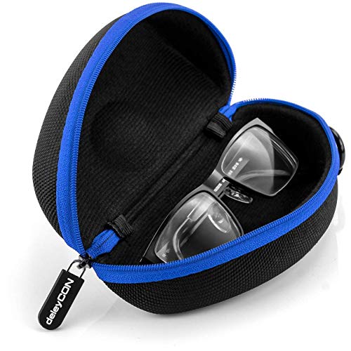 deleyCON Funda Rígida de Gafas de Tapa Dura Gafas de Lectura Gafas de Sol Paño de Limpieza - Azul