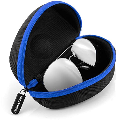 deleyCON Funda Rígida de Gafas de Tapa Dura Gafas de Lectura Gafas de Sol Paño de Limpieza - Azul