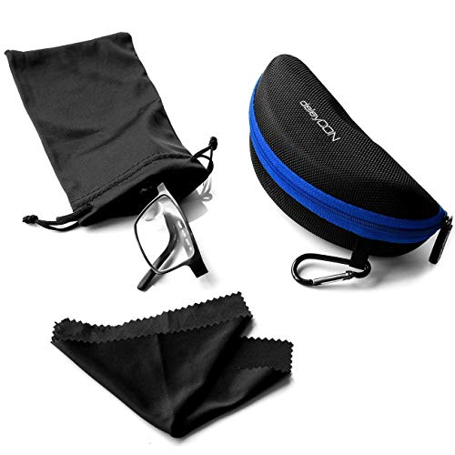 deleyCON Funda Rígida de Gafas de Tapa Dura Gafas de Lectura Gafas de Sol Paño de Limpieza - Azul