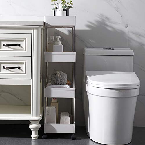 Delgeo Carro de Cocina de 4 Capas con Ruedas, Altura 86 cm, para Cocina, Oficina, baño Estante de Almacenamiento Mejorado (Blanco)