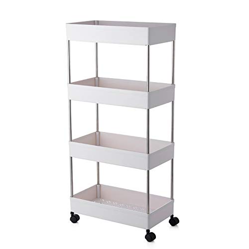 Delgeo Carro de Cocina de 4 Capas con Ruedas, Altura 86 cm, para Cocina, Oficina, baño Estante de Almacenamiento Mejorado (Blanco)