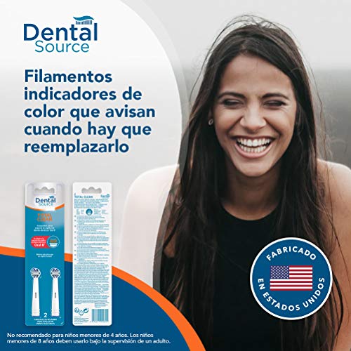 Dental Source TOTAL CLEAN - Cabezales de recambio para Oral-B cepillo de dientes eléctrico - Fabricado en USA - Compatible con brackets, implantes dentales u otros aparatos de ortodoncia - Pack de 2