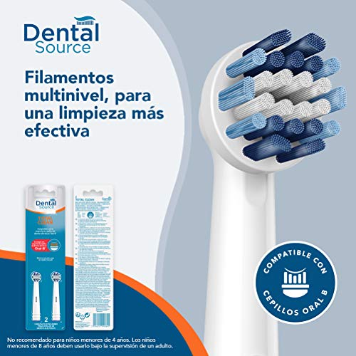 Dental Source TOTAL CLEAN - Cabezales de recambio para Oral-B cepillo de dientes eléctrico - Fabricado en USA - Compatible con brackets, implantes dentales u otros aparatos de ortodoncia - Pack de 2