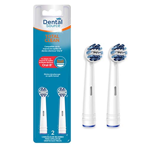 Dental Source TOTAL CLEAN - Cabezales de recambio para Oral-B cepillo de dientes eléctrico - Fabricado en USA - Compatible con brackets, implantes dentales u otros aparatos de ortodoncia - Pack de 2