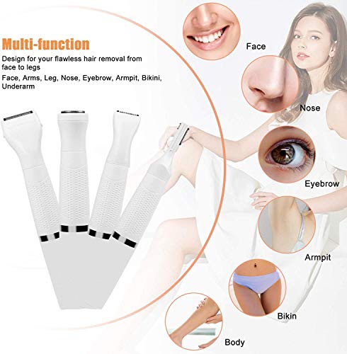 Depiladora de Vello Facial para Mujer, 4 en 1 Kit Eliminación de vello facial Afeitadora sin dolor para Mujer, Depiladora Eléctrica sin Dolor para Labios, Mejillas, Bikini, Piernas, Brazo