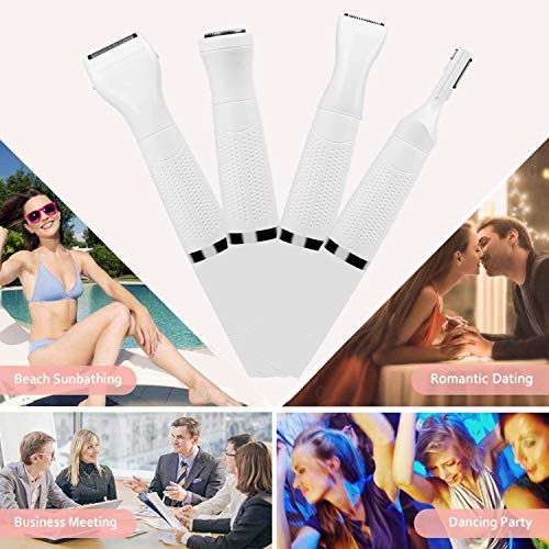Depiladora de Vello Facial para Mujer, 4 en 1 Kit Eliminación de vello facial Afeitadora sin dolor para Mujer, Depiladora Eléctrica sin Dolor para Labios, Mejillas, Bikini, Piernas, Brazo