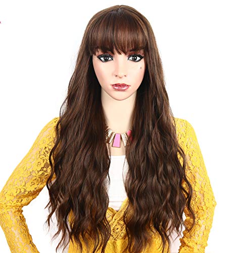 DER Cabello Largo Rizado Dividido Maíz Caliente Aire LIU Hai Química Fibra Wig Head Cover 26 Pulgadas Lino Amarillo marrón