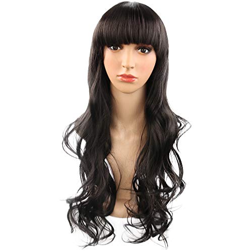 DER Moda Wig Chica Reparación Cara Larga Rizado Pelo Química Fibra Cabeza Set 57cm Negro Natural