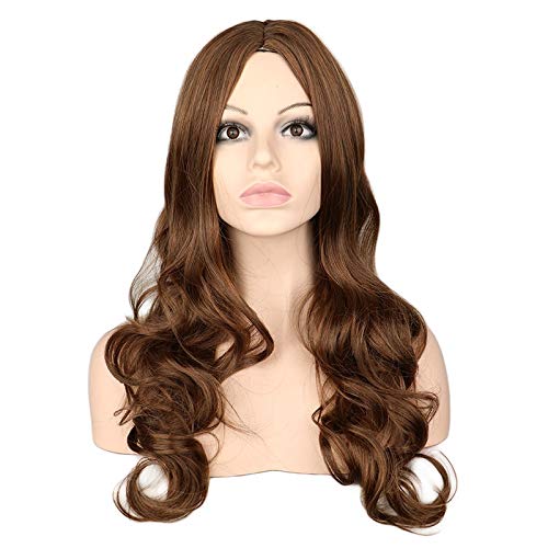 DER Peluca Ondulada Larga for Mujer Cosplay Negro Rojo Rosa Rubio Marrón Claro Marrón Oscuro Pelucas de Cabello sintético Resistente al Calor (Color : Light Brown, Stretched Length : 26inches)