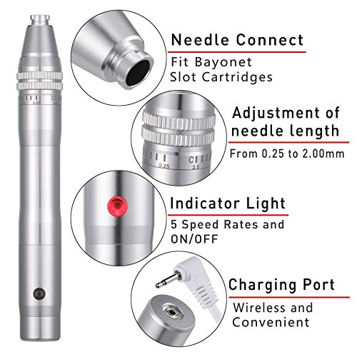 Dermapen Profesional Electrico Titanium Cartuchos Arrugas Estrías Cicatriz de acne Perdida de cabello Inalámbrico Derma Pen 0.25-2.5mm para Facial & Body cuidado de la