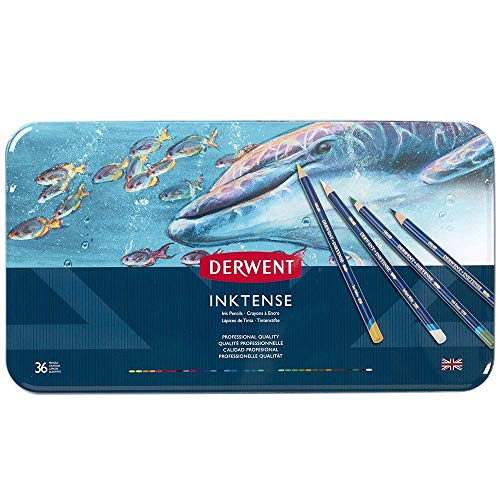 Derwent Inktense 36 - Lápices de tinta soluble en agua (36 colores, en estuche de metal)