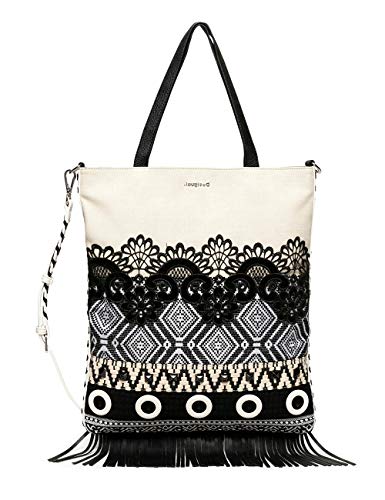 Desigual Bols_Black White Coro - Bolso de mano para mujer, 1 x 40,5 x 36,2 cm, color blanco