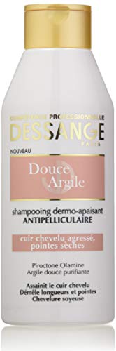Dessange Champú anticaspa dermocalmante con arcilla rosa para cuero cabelludo dañado o puntas secas, 250 ml