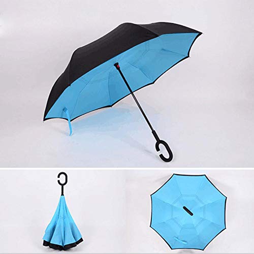 Destinely Paraguas Invertido, Paraguas Plegable, Reversible, con protección contra Rayos UV, con Mango en Forma de C Invertida. Paraguas de Doble Capa a Prueba de Viento