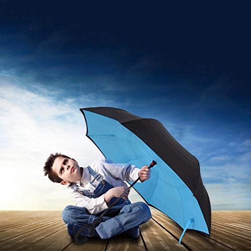 Destinely Paraguas Invertido, Paraguas Plegable, Reversible, con protección contra Rayos UV, con Mango en Forma de C Invertida. Paraguas de Doble Capa a Prueba de Viento