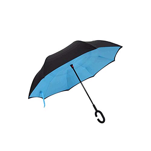 Paraguas invertido doble capa con mango en forma C Anti-UV Prueba Viento Negro 