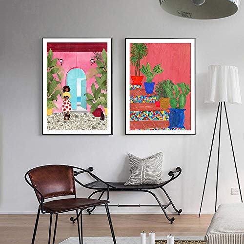 DHLHL Arte Abstracto de la Pared Pintura de la Lona Cartagena Woman Life Picture Mream Poster Modern Print Art Pasillo Sala de Estar Decoración única 50x70cmx2pcs Sin Marco