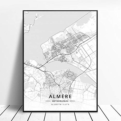 DHLHL Pintura Moderna Almere Lienzo Impresiones artísticas Lienzo Pared Arte Mapa Cartel 50x70 cm sin Marco