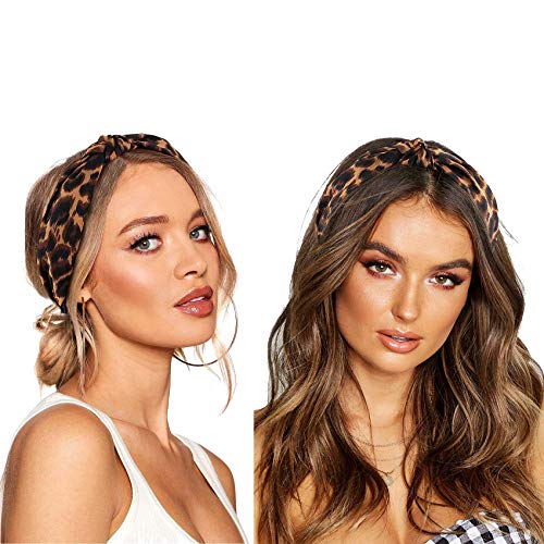 Diadema Animal Print, Diadema de Mujer, Cinta pelo elástica mujer, Diadema Leopardo Tigre Cebra, estampado animal, Turbante, Banda ancha cabello, Nudo cruzado, Yoga Niña, Verano Invierno, 3 PACK