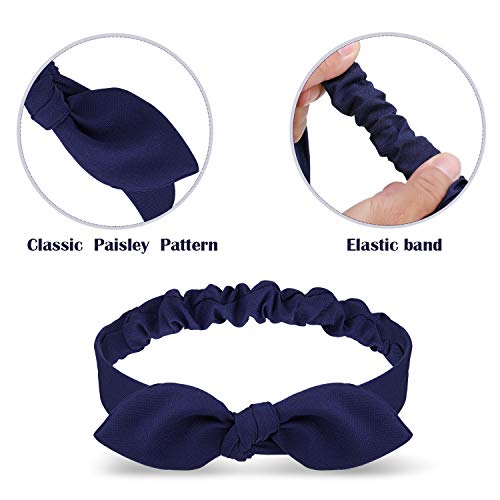 Diadema Bandana de Lazo Bohemia Pañuelo de Cabeza de Nudo Diadema de Orejas de Conejo Elástica Retro para Chicas y Mujeres (12 Piezas, Estilo Paisley y Color Sólido)