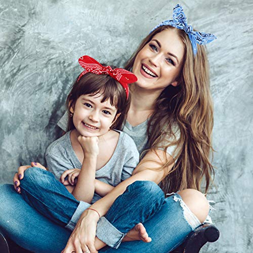 Diadema Bandana de Lazo Bohemia Pañuelo de Cabeza de Nudo Diadema de Orejas de Conejo Elástica Retro para Chicas y Mujeres (12 Piezas, Estilo Paisley y Color Sólido)