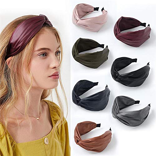 Diadema de cuero de PU para mujer Anillos de pelo anchos antideslizantes Nudo elegante Chica Diademas Accesorios para el cabello-korea pink