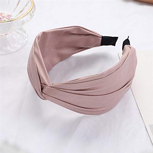 Diadema de cuero de PU para mujer Anillos de pelo anchos antideslizantes Nudo elegante Chica Diademas Accesorios para el cabello-korea pink