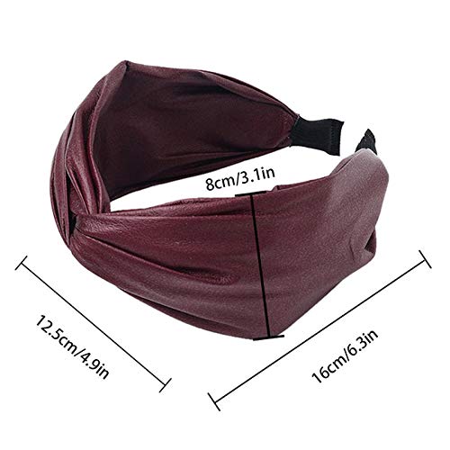 Diadema de cuero de PU para mujer Anillos de pelo anchos antideslizantes Nudo elegante Chica Diademas Accesorios para el cabello-korea pink