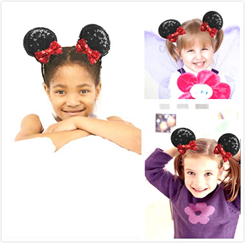 Diadema de orejas de ratón para niñas con orejas de ratón, pasadores de lentejuelas, accesorios para mujeres y niños