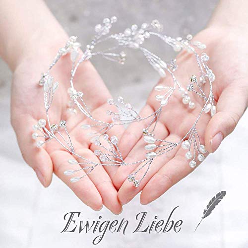 Diadema para el Pelo de Novia Cristal , Alambre para el Pelo Plateado, Nupcial Tocado Diademas Joyas, Novia Adornos Boda，Perlas Horquillas para el Pelo ,Accesorios para el Cabello para Boda