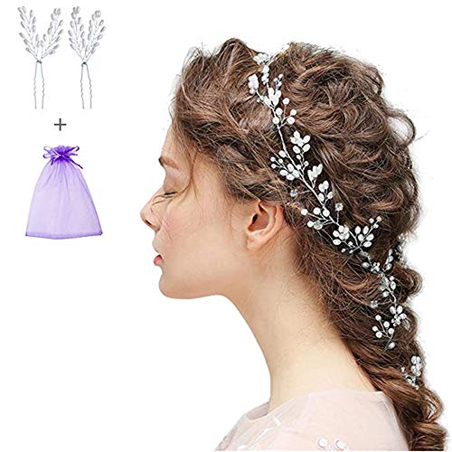 Diadema para el Pelo de Novia Cristal , Alambre para el Pelo Plateado, Nupcial Tocado Diademas Joyas, Novia Adornos Boda，Perlas Horquillas para el Pelo ,Accesorios para el Cabello para Boda