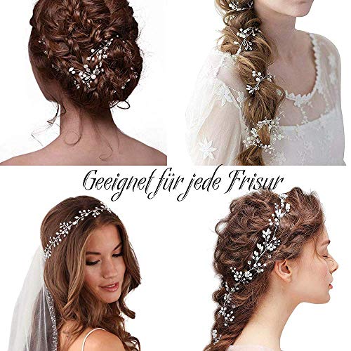 Diadema para el Pelo de Novia Cristal , Alambre para el Pelo Plateado, Nupcial Tocado Diademas Joyas, Novia Adornos Boda，Perlas Horquillas para el Pelo ,Accesorios para el Cabello para Boda