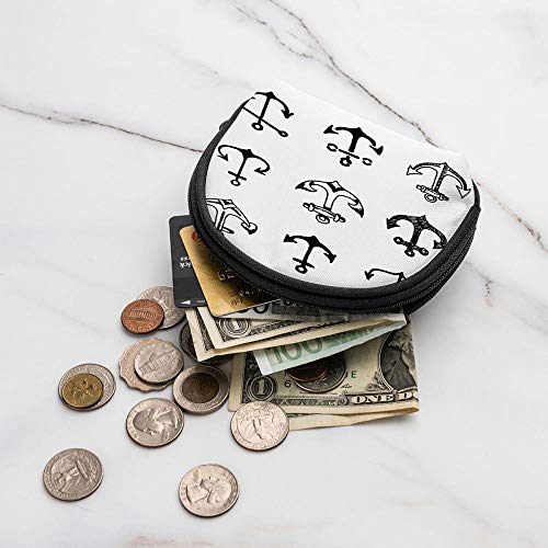 Dibujado a Mano Old School Mirando Ancla Transporte Monedero Cambio Bolsa de Efectivo Cremallera Monedero pequeño Carteras Bolsa de cosméticos Bolsa de Almacenamiento