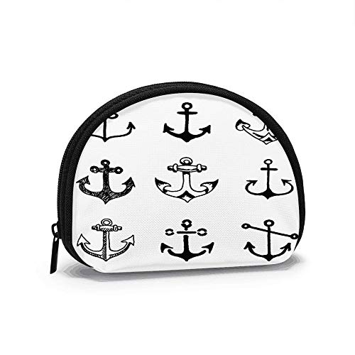 Dibujado a Mano Old School Mirando Ancla Transporte Monedero Cambio Bolsa de Efectivo Cremallera Monedero pequeño Carteras Bolsa de cosméticos Bolsa de Almacenamiento