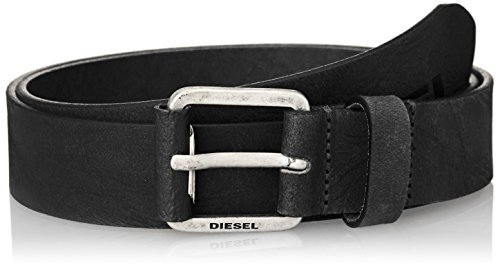 Diesel Cinturon para hombre B-LOG, cuero auténtico, hebilla metálica plateada/piel - negro: : 100 cm