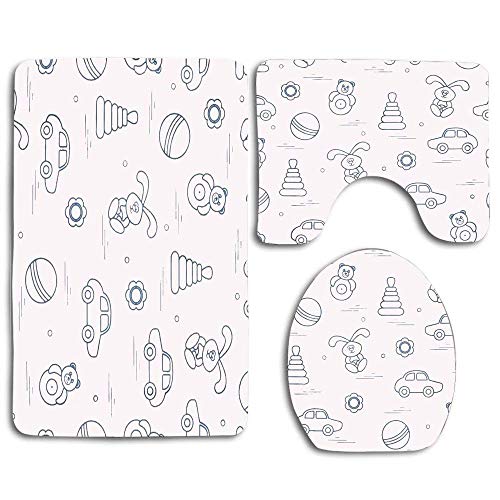 Diferentes Juguetes Coche Pyramid Roly Poly Ball 3Pcs Juego de alfombras de baño Alfombra de baño Antideslizante + Alfombrilla de baño en Forma de U + Cubierta de Asiento de Inodoro
