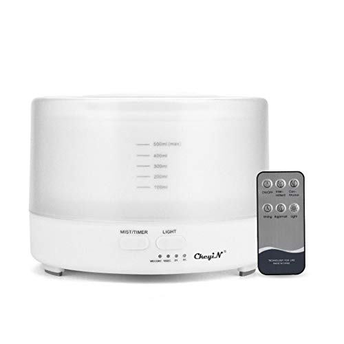 Difusor de Aceite Esencial 500 ml,Purificador/Humidificador de Aire Ultrasónico,Difusor de Aroma - Con Control Remoto - Para la Habitación del Bebé/SPA/Yoga/Masaje/Oficina,Etc
