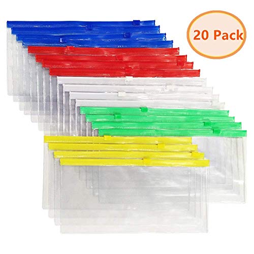 DILISEN 20 Sobres de plástico A6 con Cremallera, 5 Colores, Bolsas de cartón, Estuche, Sobres pequeños, 22,8 x 11,9 cm