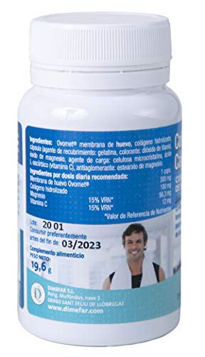 DIMEFAR - Colágeno Hidrolizado en Cápsulas con Membrana de Huevo - Refuerzo Articulaciones + Tendones + Ligamentos - Membrana de Huevo + Colágeno + Vitamina C + Magnesio, 30 Cápsulas