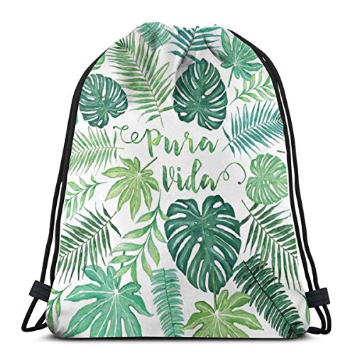 Dingjiakemao Mochila De Cuerda Tropical Pura Vida Palm Leaves and Monstera Mochila con Cordón Mochila Mujer Y Hombre Sport Gym Bag