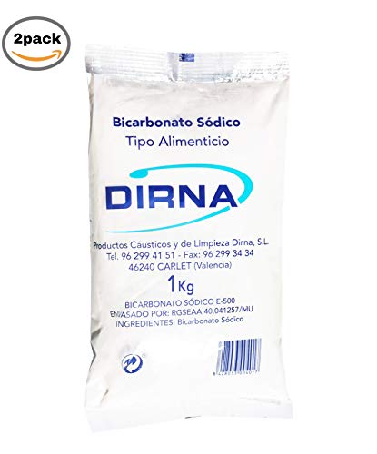 DIRNA Pack 2x1KG Bolsa - Bicarbonato de Sodio Alimenticio Excelente Alternativa para la Limpieza del hogar y Cuidado Personal. Limpieza ECOLÓGICA, Libre DE TÓXICOS Y ECONÓMICA. Promocion Envio 24H