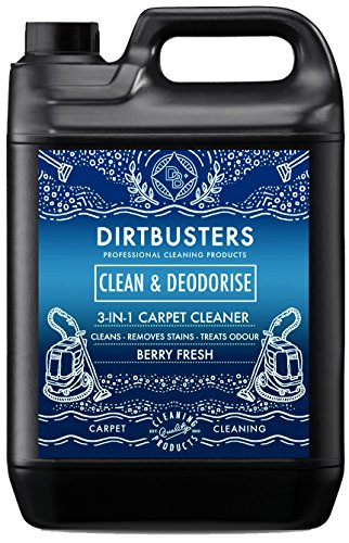 Dirtbusters Fórmula Concentrada 3 en 1 Limpia y Desodoriza Moquetas y Tapizados. Elimina y Neutraliza los Malos Olores. Apto para Aspiradoras y Materiales Delicados. Aroma a Frutos Rojos 1 x 5 Litros